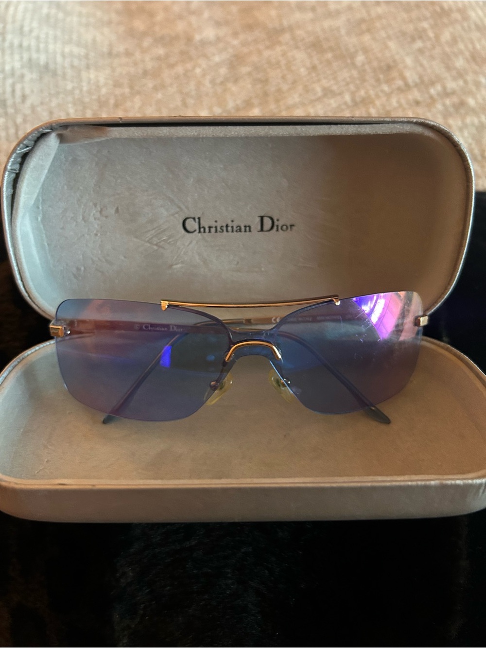 Dior Rimless Sunglasses with blue … lavender ..Lenses and Gold Frame